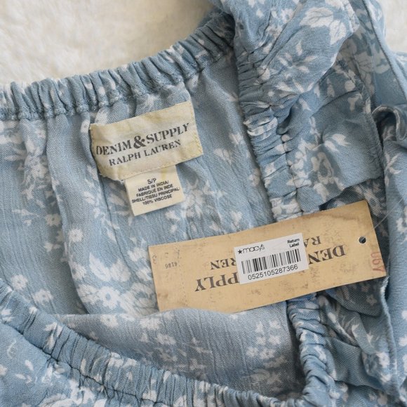 NEW! Denim & Supply Ralph Lauren Blue Floral Off The Shoulder Top Size Small - Picture 3 of 6